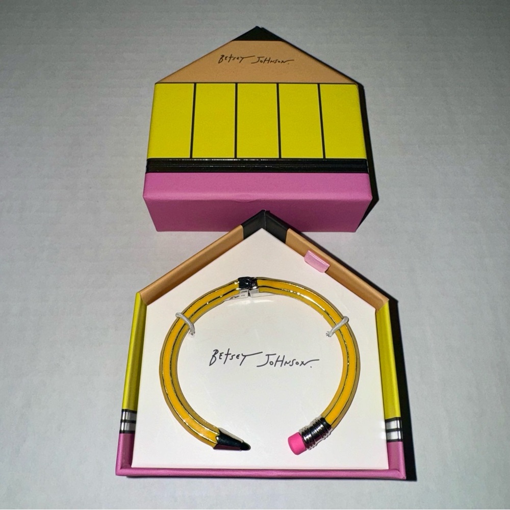 Betsey Johnson Yellow Pencil Bangle with Pink and Silver Accents